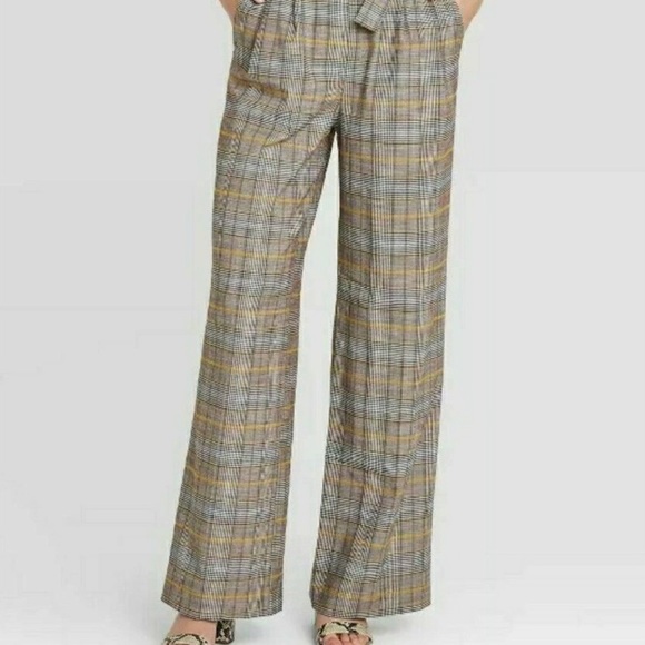 a new day Pants - A New Day Mustard Yellow Plaid Wide Leg Pants Size 2